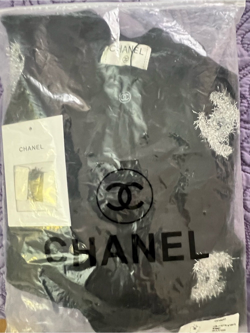 Chanel- like Black Cardigan with Silver CC tinsel Embellishments - Picture 8 of 9